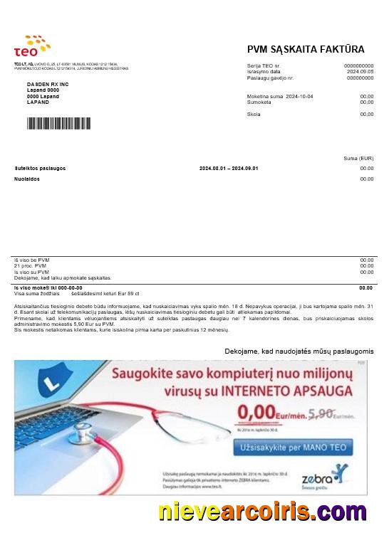 Lithuania Teo business utility bill